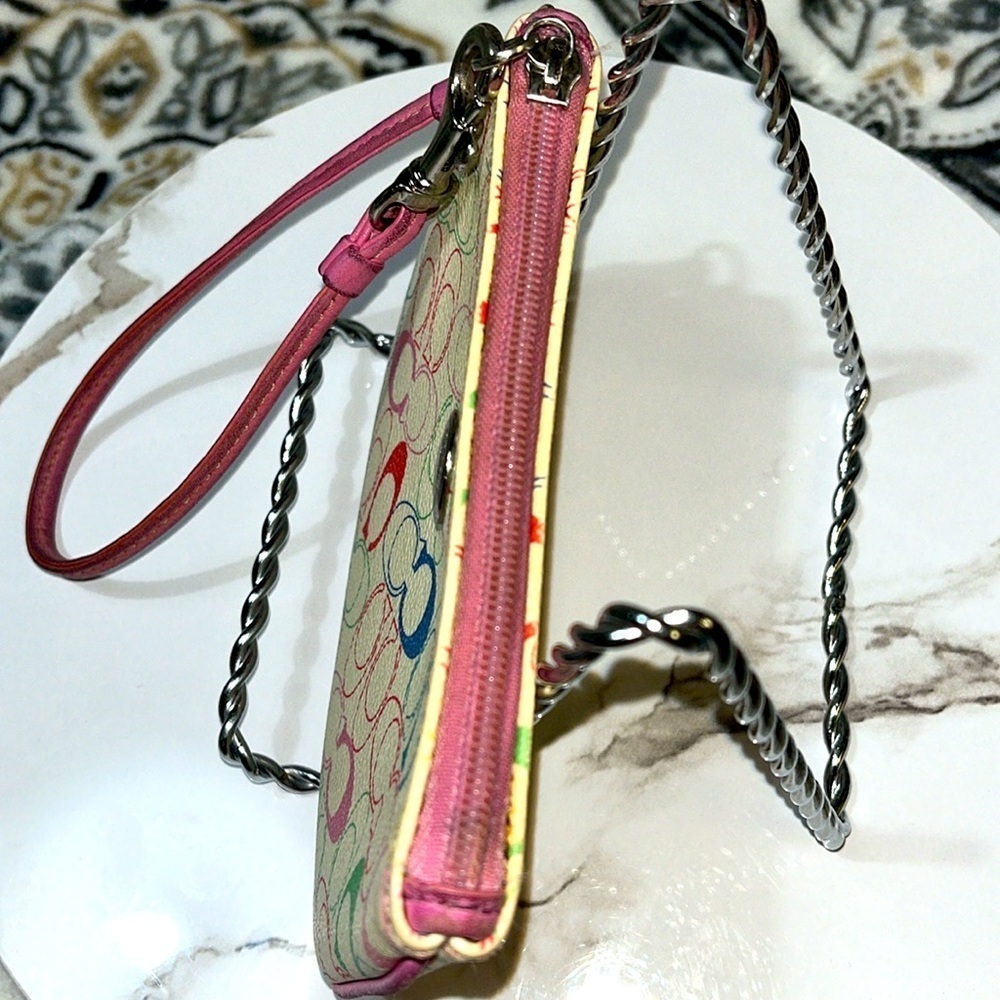 Vintage Coach Chelsea Pink Monogram Wristlet Pink Coach Hang Tag - Picture 7 of 11